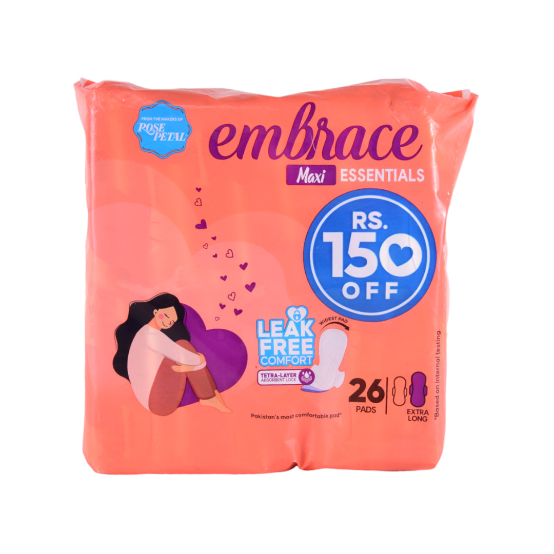 EMBRACE MAXI ESSENTIALS SANITARY PADS EXTRA LONG 26-PCS