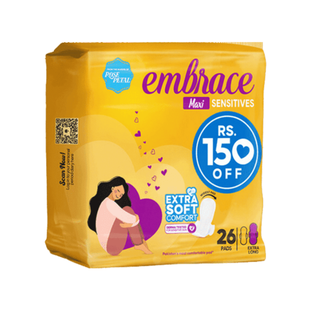 EMBRACE MAXI SENSITIVES SANITARY PADS EXTRA LONG 26-PCS