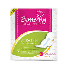 BUTTERFLY BREATHABLES ULTRA THIN SANITARY NAPKINS EXTRA LONG 10PCS