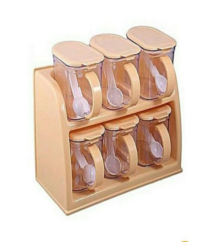 KITCHEN PLASTIC CRYSTAL 6 JARS SET 1 TIER WITH LIDS