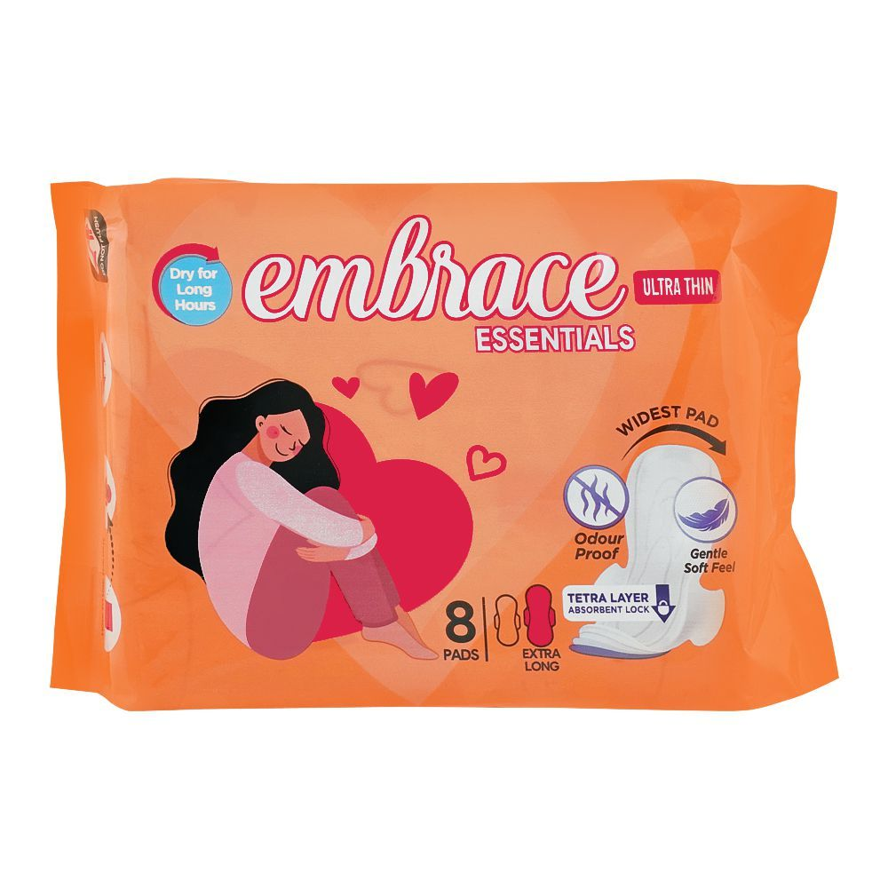 EMBRACE ULTRA THIN ESSENTIALS SANITARY PADS EXTRA LONG 8-PCS