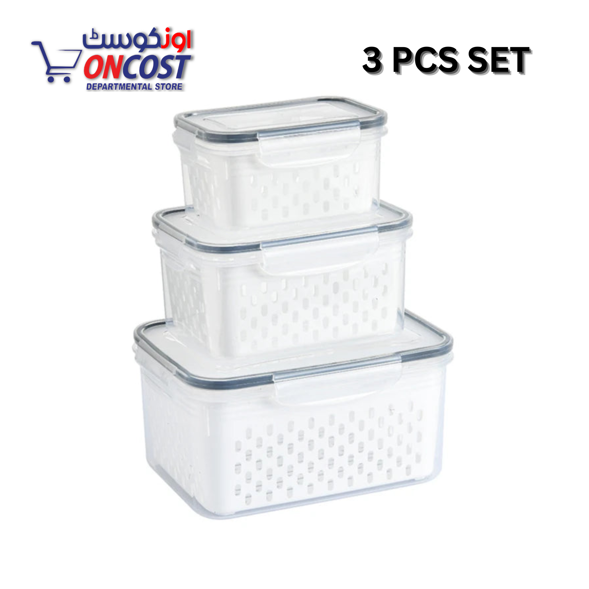 SEALED DRAINING CRISPER TRANSPARENT 3PCS SET