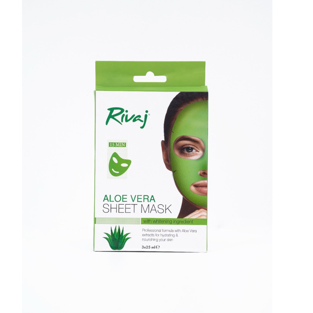 RIVAJ ALOE VERA SHEET MASK WITH WHITENING INGREDIENTS 3 MASKS IN ONE BOX