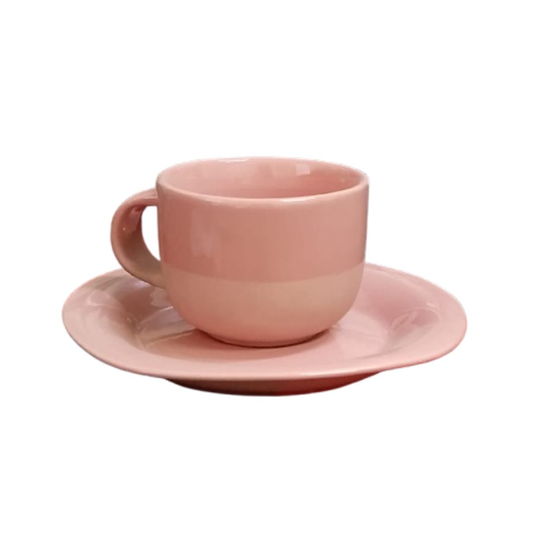 CERAMIC CUPS WITH SAUCERS TWO TONE SHADE 6 PCS SET