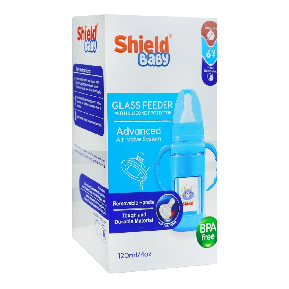 SHIELD BABY GLASS FEEDER WITH SILICONE PROTECTOR 120ML 6M+