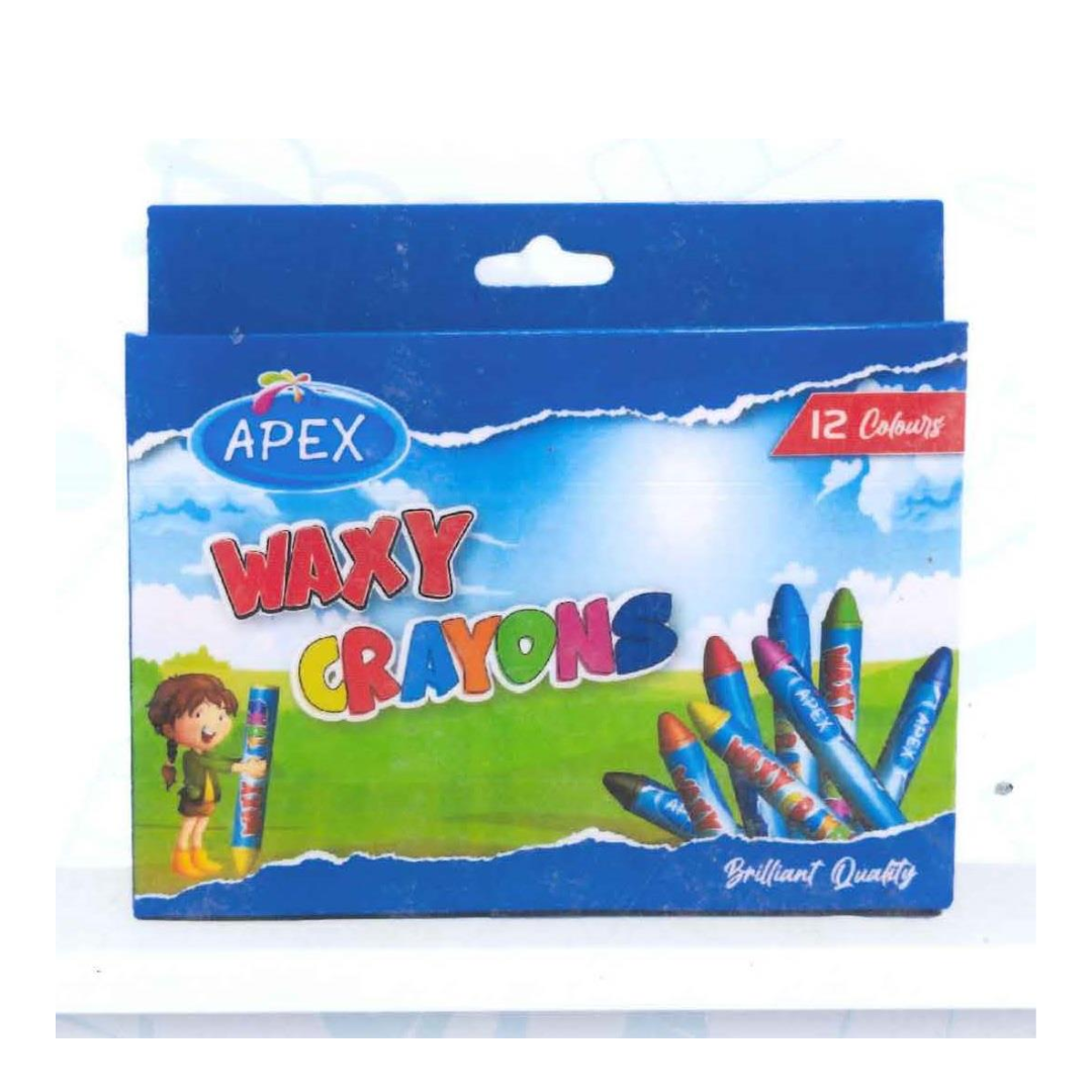 APEX WAXY CRAYONS 12 COLOURS W-12C