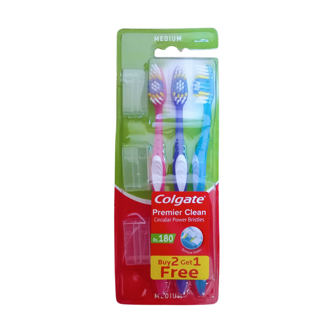 COLGATE TOOTHBRUSH PREMIER CLEAN MEDIUM 3PCS