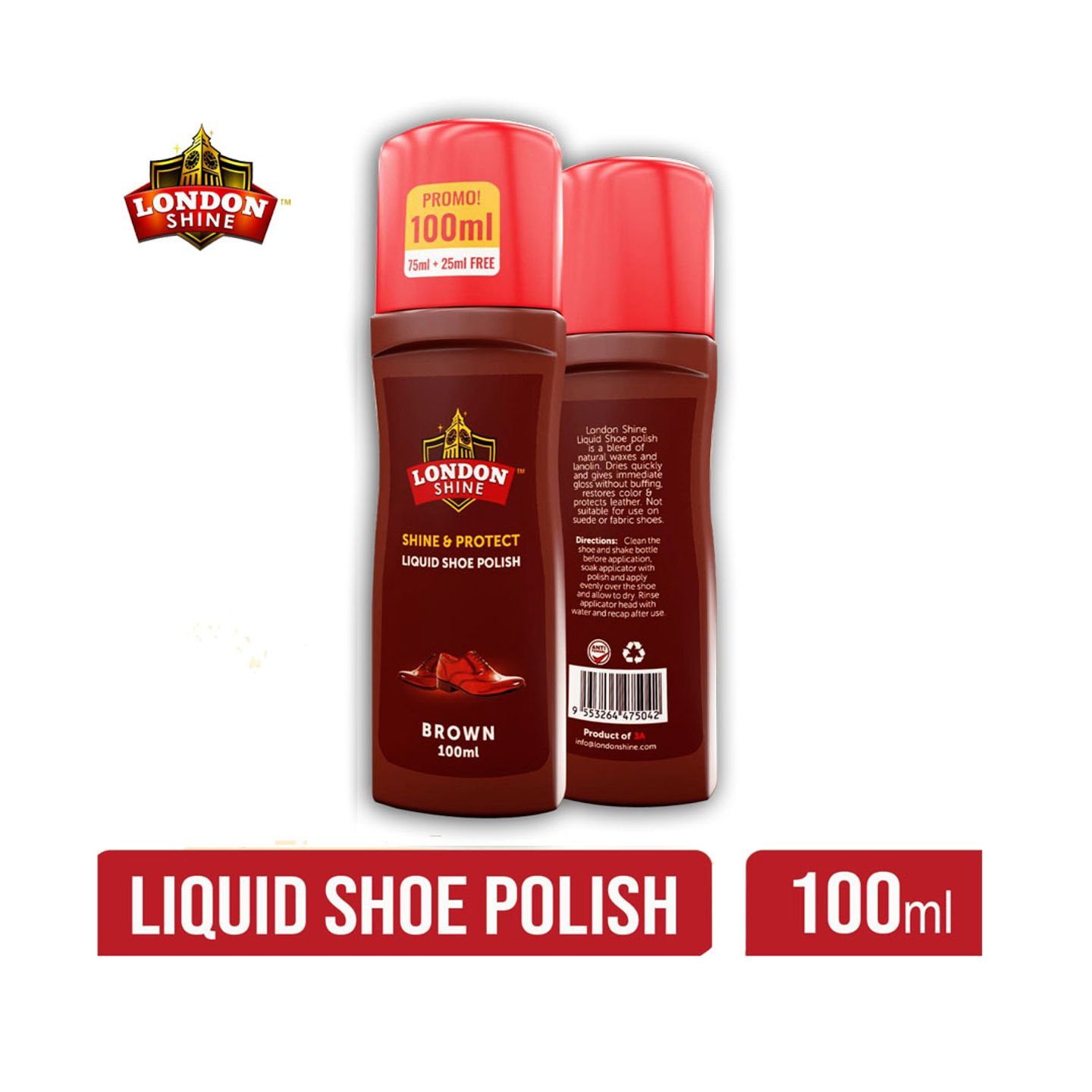 LONDON SHINE LIQUID SHOE POLLISH BROWN 100ML