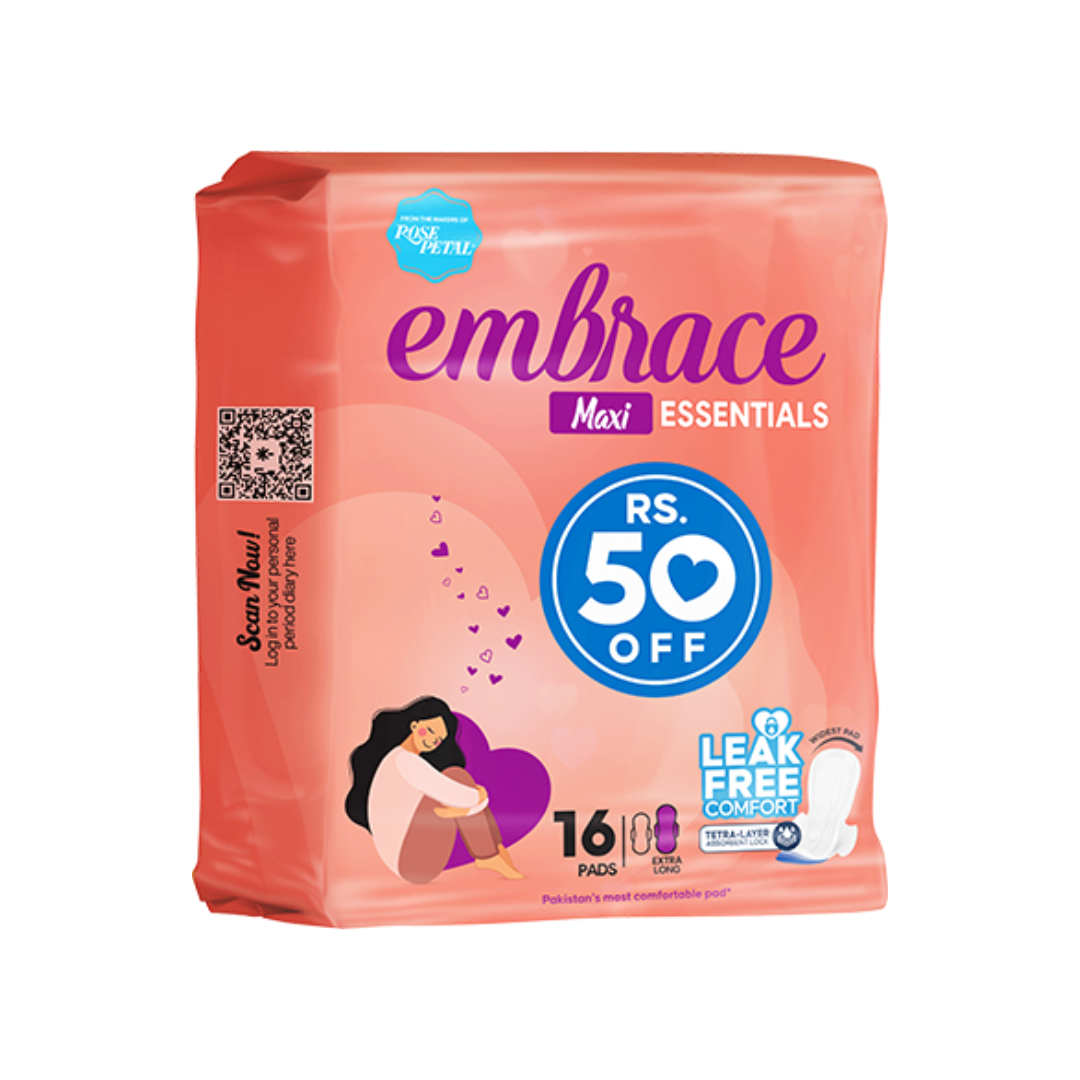 EMBRACE MAXI ESSENTIALS SANITARY PADS EXTRA LONG 16-PCS