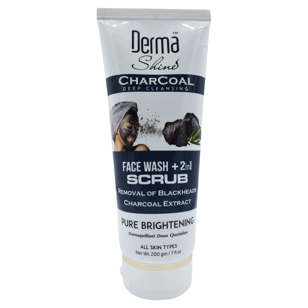 DERMA SHINE CHARCOAL DEEP CLEANSING FACE WASH + SCRUB 2IN1 ,200GM