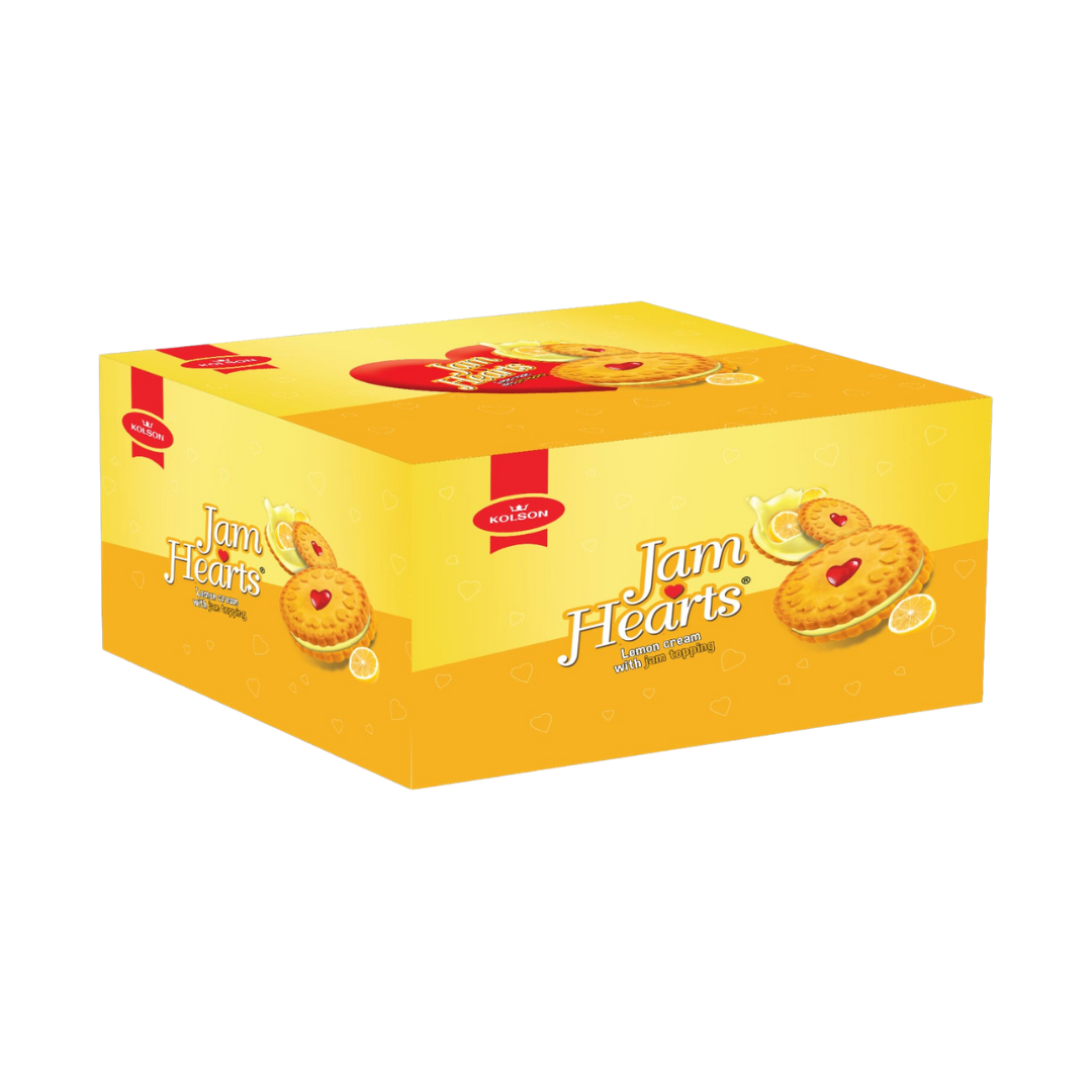 KOLSON JAM HEARTS LEMON CREAM BISCUIT 26GM 12PCS BOX