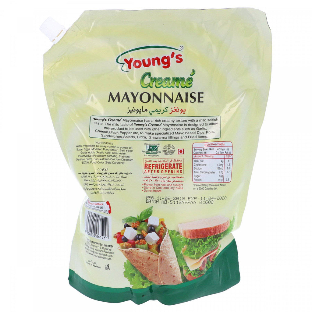 YOUNGS CREAME MAYONNAISE POUCH 2LTR