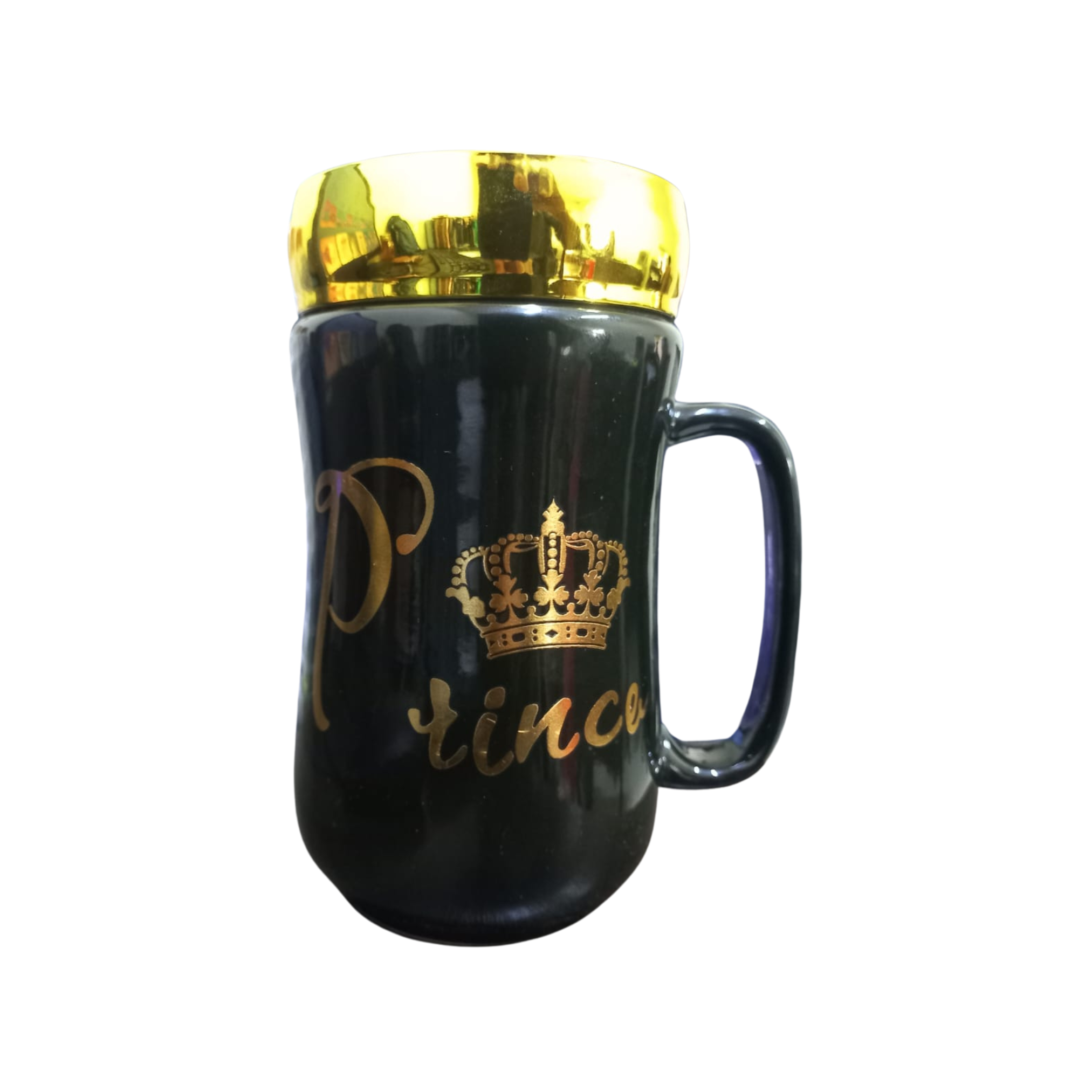 BLACK CERAMIC PRINCE COFFEE MUG WITH MIRROR LID