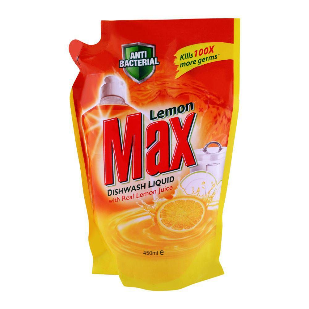 LEMON MAX DISHWASH LIQUID ANTI-BACTERIAL POUCH 540ML