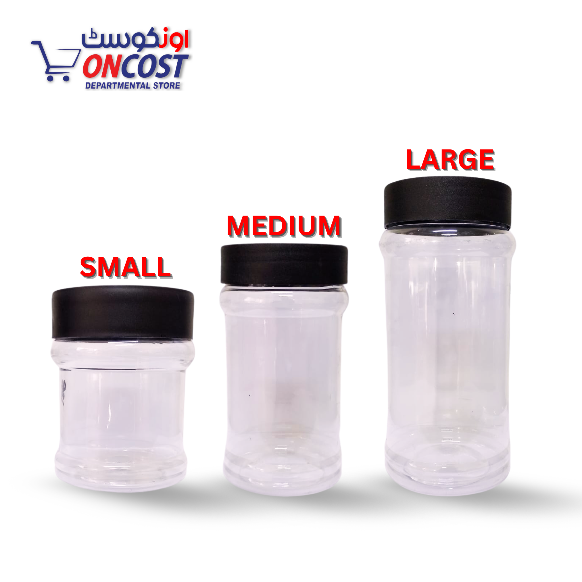 FOOD CONTAINER PLASTIC JAR WITH BLACK CAP